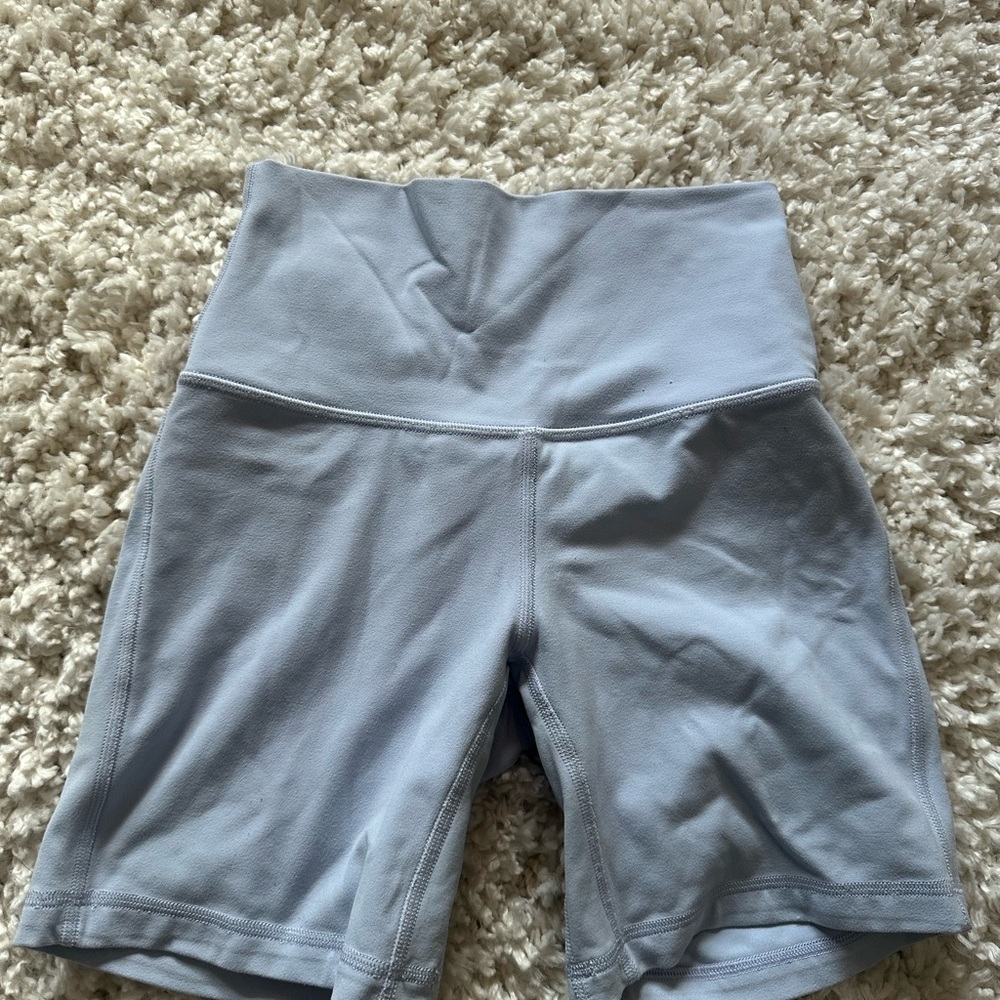 Lululemon Athletica Light Gray/Blue High-Waisted Shorts